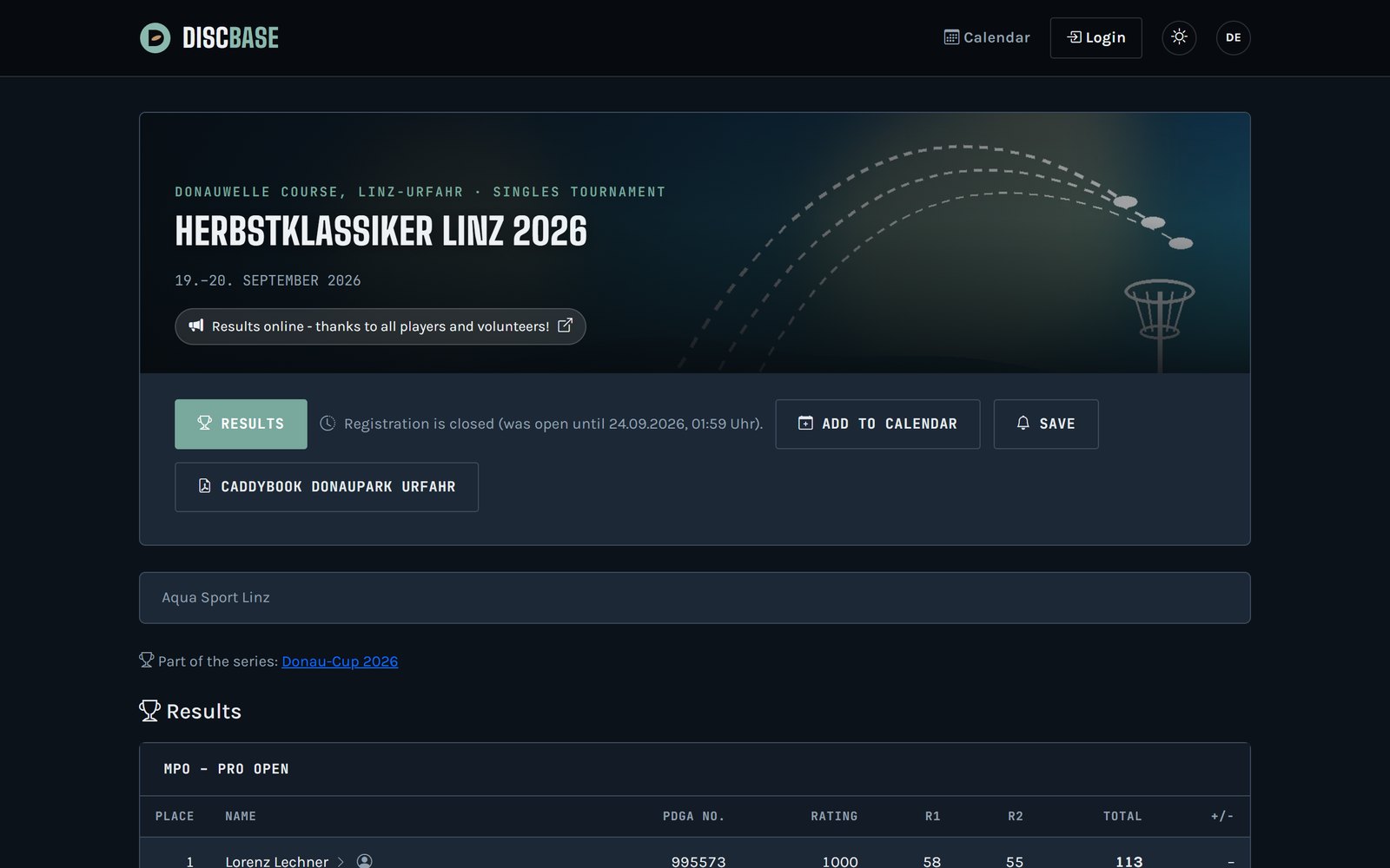 Tournament Page